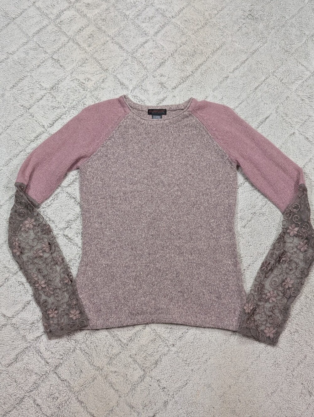 Custo Barcelona Sweater Womens L Pink Purple Silk Wool Blend Lace Embroidered